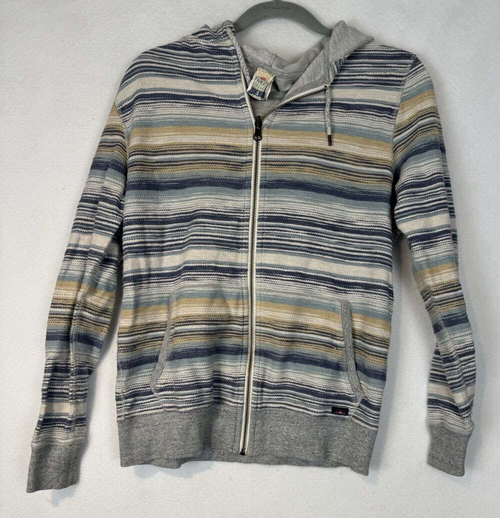 Faherty Sunwashed Full Zip Hoodie Reversible Small Gray Stripe Sweatshirt